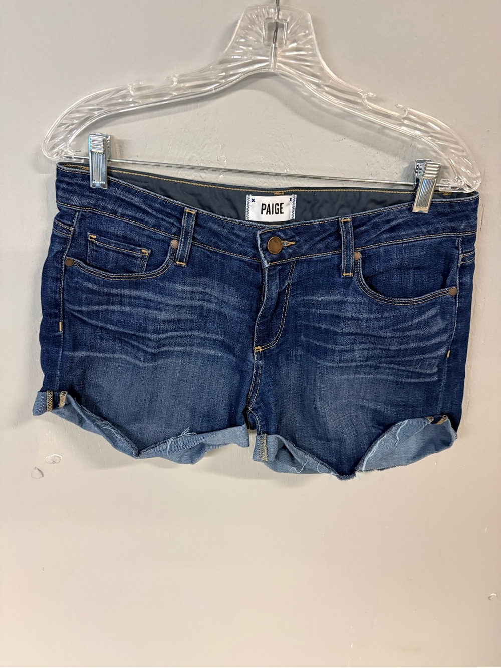 PAIGE Dark Blue Denim Roll-Cuff Women's Shorts Size 28